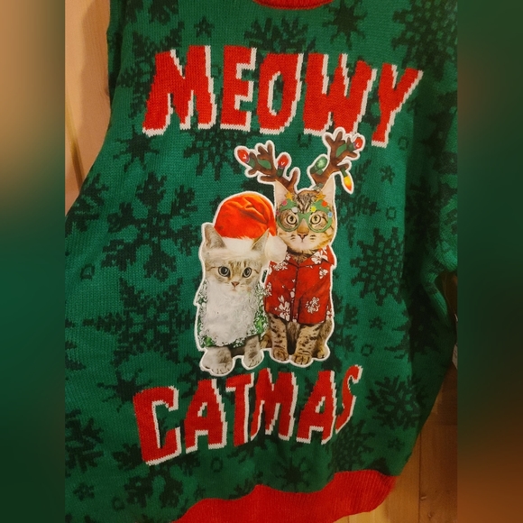 New Ugly Christmas Party Sweater December 25 Meowy Catmas Large Reindeer Cats - Picture 8 of 8
